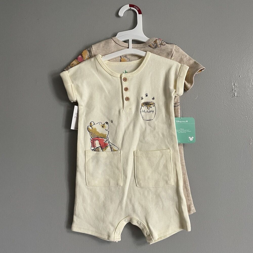 Disney Baby Winnie The Pooh 3-6 Months Romper 2 PC Set Cute Outfit New Girl Boy